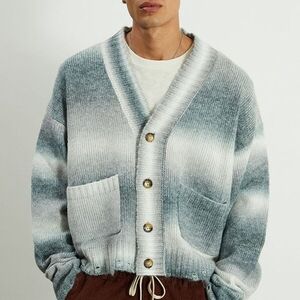Urban Outfitters Gray and White V-Neck Sweater with Plush Knit